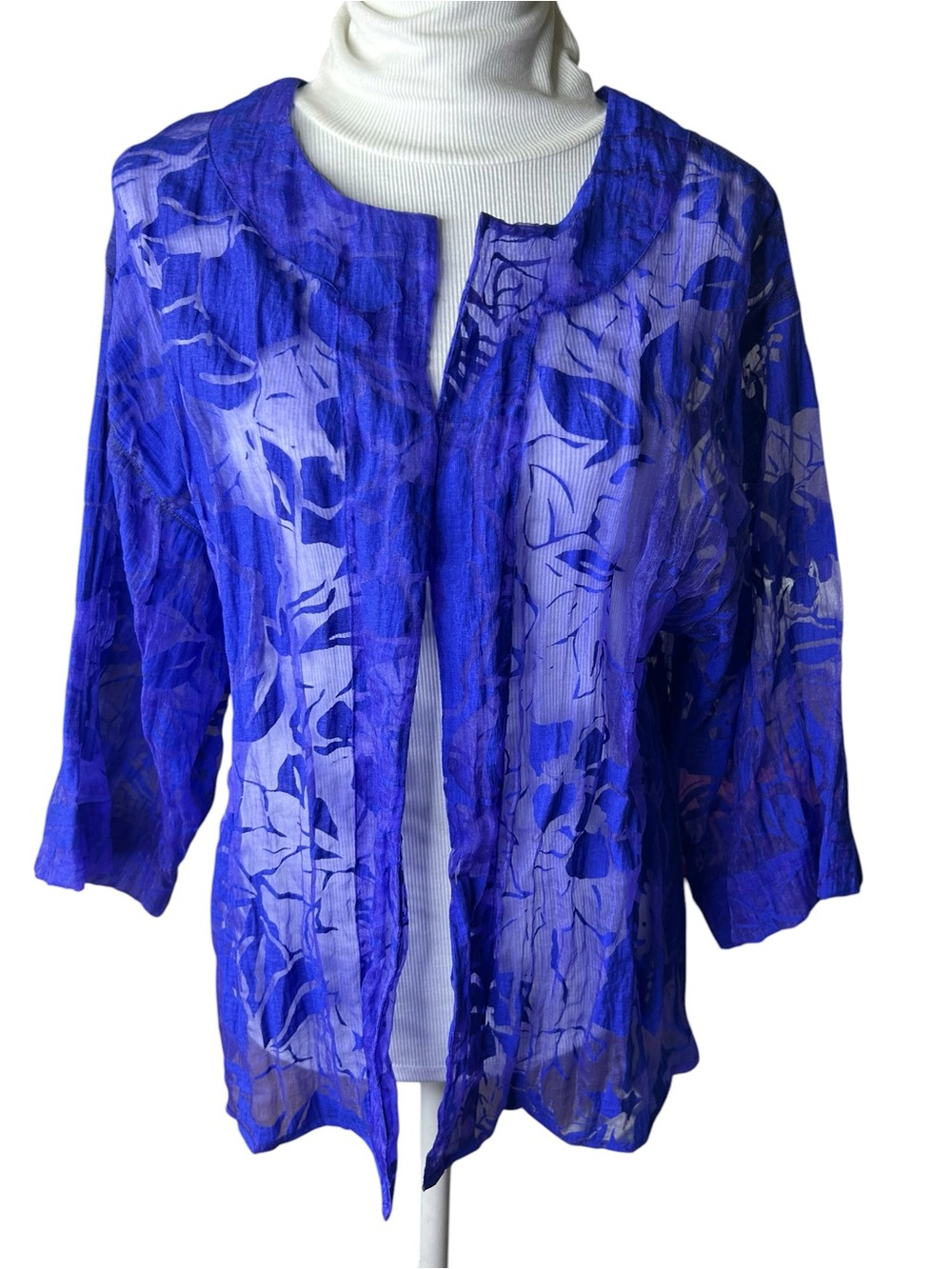 New Chicos sheer illusion Johnathan jacket size large 2 floral purple
